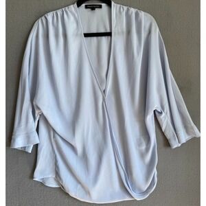 Banana Republic Blouse Small Blue  Wrap Deep V-Neck  3/4 Sleeve Top Lightweight